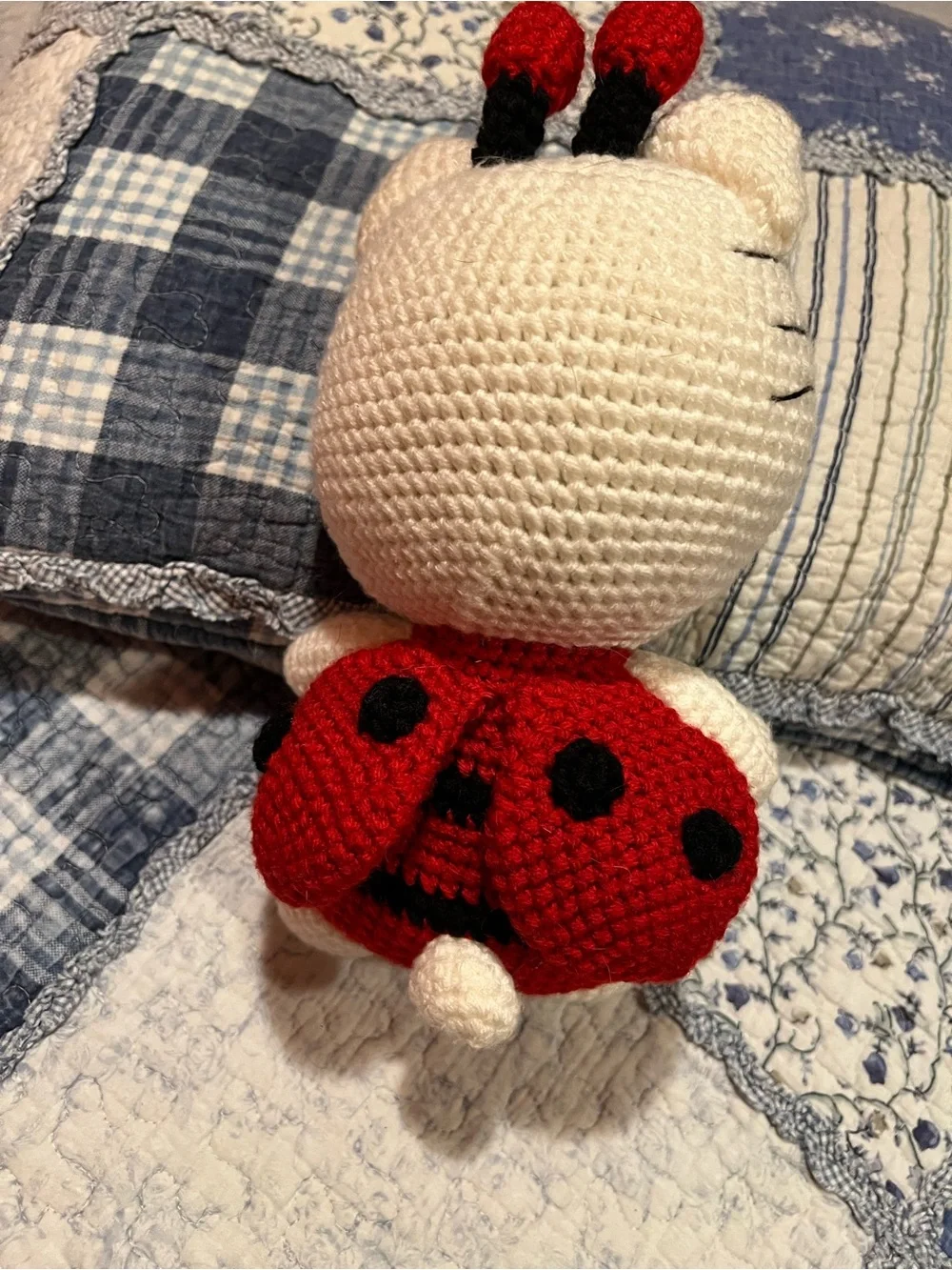 Handmade White & Red Crocheted Cat Toy for Cats